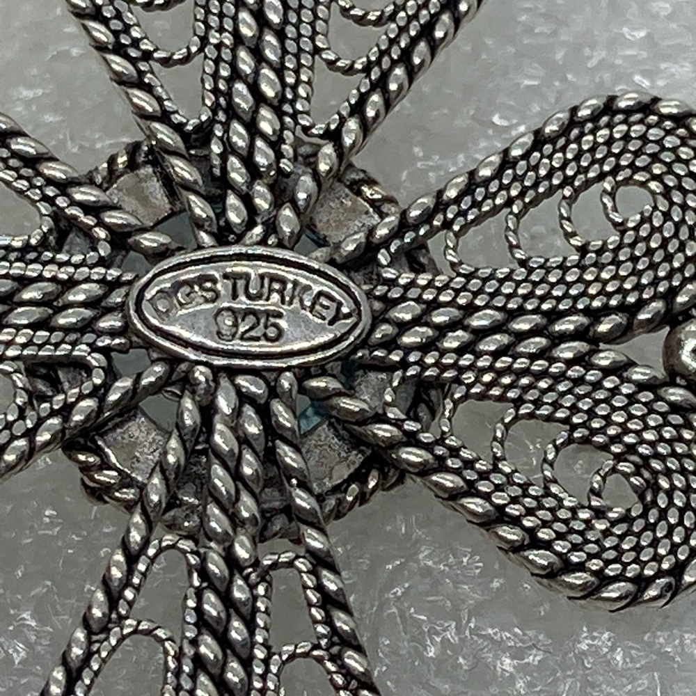 Vtg Sterling & Topaz Filigree Large Cross Pendant - DGS Turkey / 2.3” Length - Picture 9 of 11